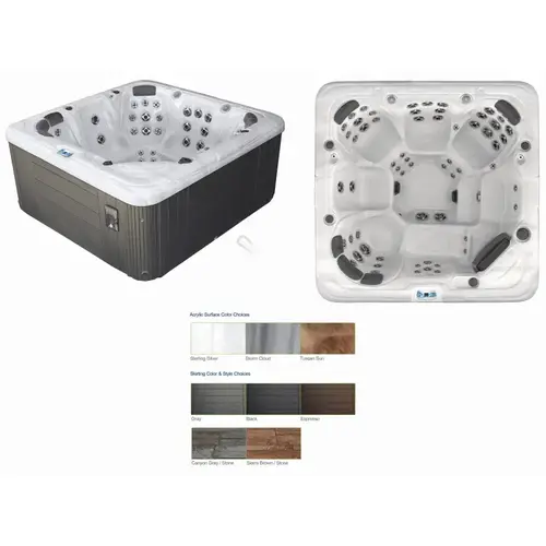 Gl863b Hot Tub Sterling Silver Int/black Ext W/ Led Jets