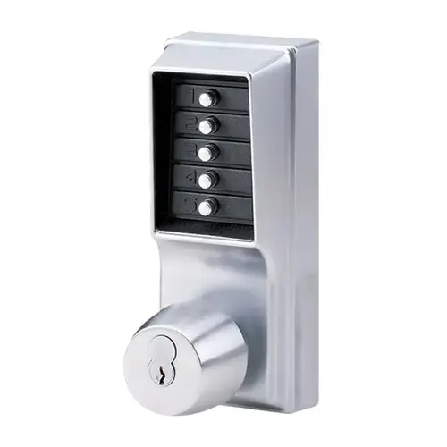 Mechanical Pushbutton Knob Lock Combination with Key Override, 2-3/4" Backset and Best Prep Satin Chrome Finish