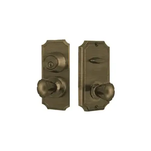 Unigard Premiere Interconnected Entry with Eleganti Knob with 2-3/8" Latch and Round Corner Strikes Antique Brass Finish