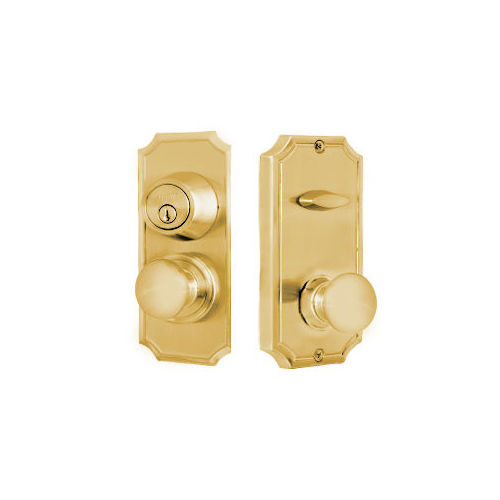 Unigard Premiere Interconnected Entry with Impresa Knob with 2-3/8" Latch and Round Corner Strikes Lifetime Brass Finish