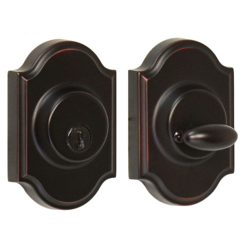 Single Cylinder Premiere Deadbolt with Adjustable Latch and Deadbolt Strike Oil Rubbed Bronze Finish