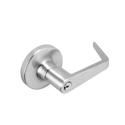 Dane Lever with Small Format with Interchangeable Core from the T Collection Satin Chrome