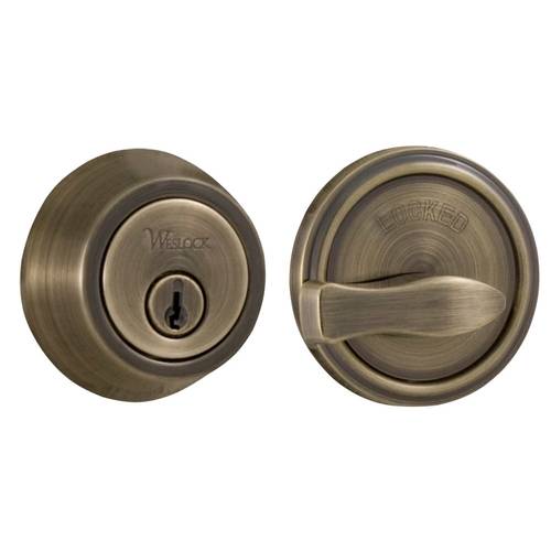 600 Series Single Cylinder Deadbolt with Adjustable Latch and Deadbolt Strike Antique Brass Finish