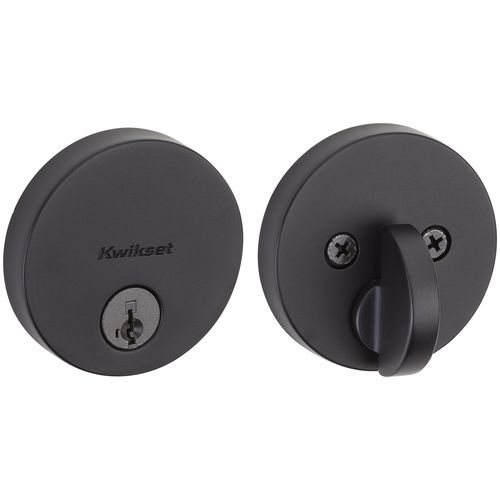 Uptown Round Contemporary Low Profile Single Cylinder SmartKey Deadbolt with 6AL Latch and RCS Strike KA3 Iron Black Finish