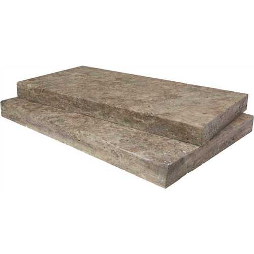 MS International, Inc LCOPTSIL1624HUF 24 in. x 24 in. Silver Travertine Gray Pool Coping (10-7 sq. ft./Pallet) - pack of 10