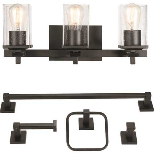 Dakota 20 in. 3-Light Matte Black Vanity Light with Accessories