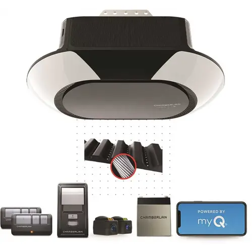 Chamberlain B6713T 1-1/4 hp. Equivalent Corner to Corner LED Lighting Ultra-Quiet Belt Drive Smart Garage Door Opener with Battery Backup