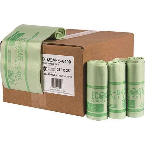 ECOSAFE HB2125-6 0.6 mil 21 in. x 25 in. 8 Gal. Compostable Can Liner - pack of 480