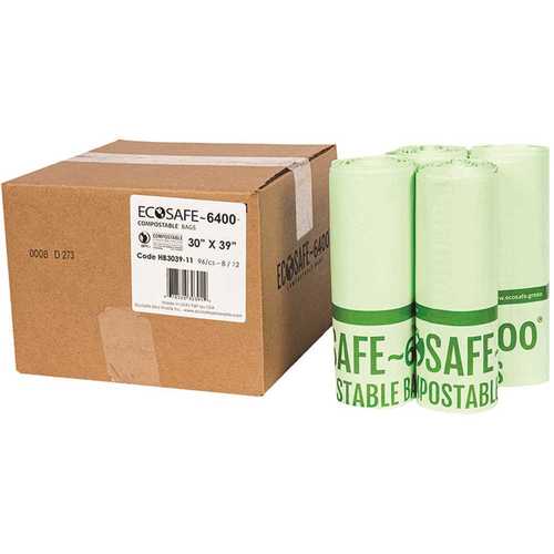 ECOSAFE HB3039-11 1.00 mil 30 in. x 39 in. 30 Gal. Heavy Duty Compostable Can Liners - pack of 96