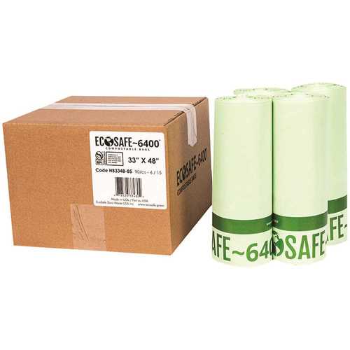 ECOSAFE HB3348-85 0.85 mil 33 in. x 48 in. 39 Gal. Compostable Can Liners - pack of 90