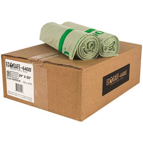 ECOSAFE HB3955-85 0.85 mil 39 in. x 55 in. 48 Gal. Compostable Can Liners - pack of 80