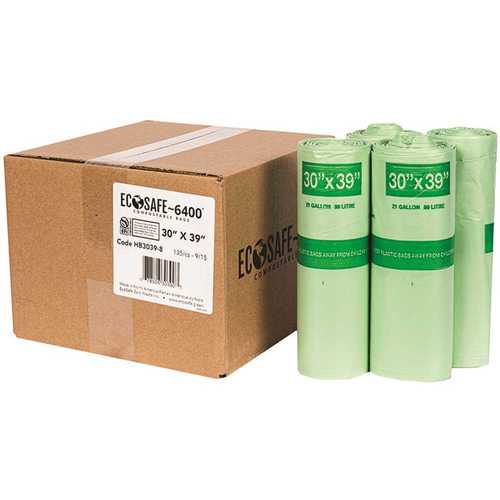 ECOSAFE HB3039-85 0.85 mil 30 in. x 39 in. 30 Gal. Compostable Can Liners - pack of 135