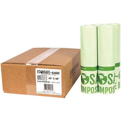 ECOSAFE HB4248-85 0.85 mil 42 in. x 48 in. 55 Gal. Compostable Can Liners - pack of 80