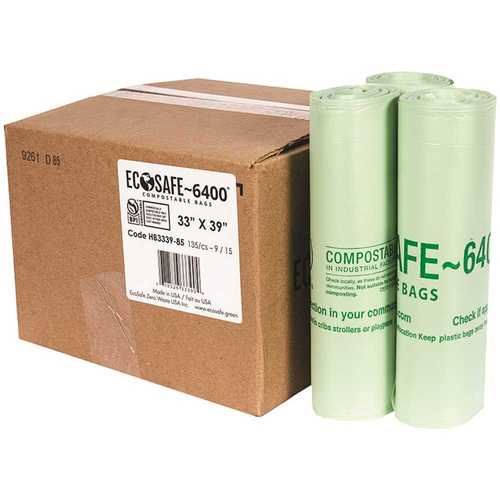 ECOSAFE HB3339-85 0.85 mil 33 in. x 39 in. 35 Gal. Compostable Can Liners - pack of 135
