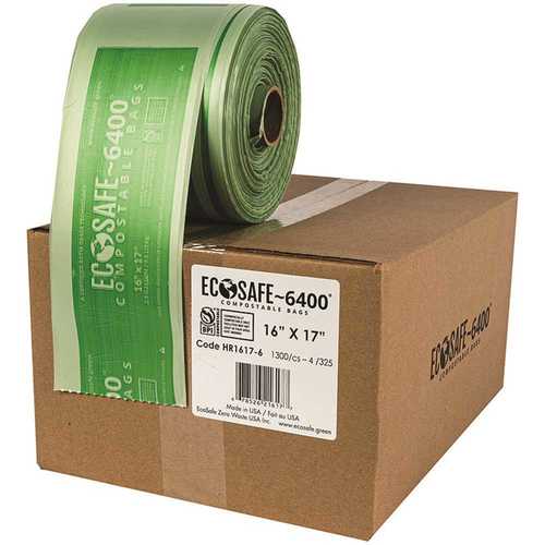ECOSAFE HR1617-6 0.6 mil 16 in. x 17 in. 2.5 Gal. Compostable Can Liners Cored Rolls for dispenser - pack of 1300