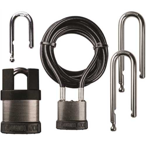 Commando Lock 5032 iChange 4-IN-1 System Steel Keyed Padlock Pro Kit with 2-Locks, 4-Shackles, Guard and 8ft. Cable