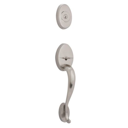 Lexington Exterior Active Handleset with Adjustable Latch and Round Corner Strikes Satin Nickel Finish