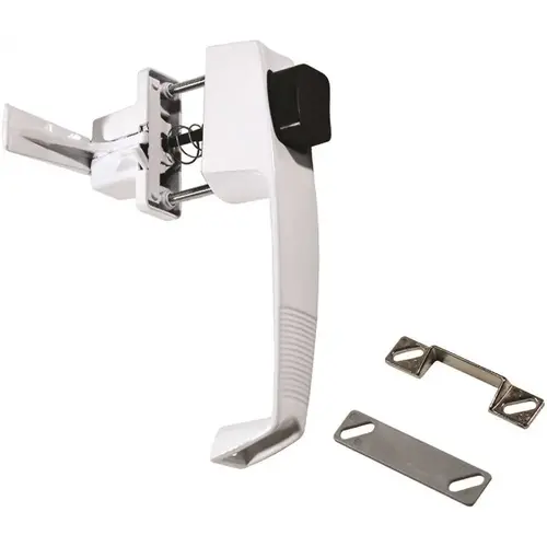 Hd Push Button Latch Set White handle 4-1/2in Latch 1-3/4in heavy Duty No Lock Out fits Doors 1 To 1-1/4in Thick