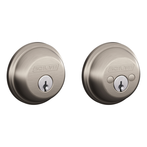 Grade 1 Double Cylinder Deadbolt, Conventional Cylinder, Triple Option Latch, Round Corner Strike with Reinforcer, Keyed Different, Satin Nickel Plated Clear Coated Satin Nickel Plated Clear Coated