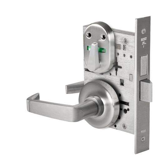 Grade 1 Privacy Mortise Lock, Double Visual Indicator, 15 Lever, R Rose, Non-Keyed, Satin Chrome Finish, Field Reversible Satin Chrome