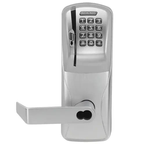 Standalone Electronic Lock Rights on Magnetic Stripe Mortise Classroom / Storeroom Magnetic Stripe and Keypad Rhodes Lever with Small Format Less Core Satin Chrome Finish