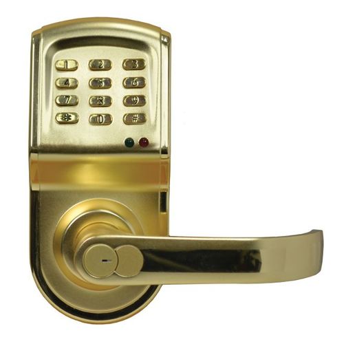 Left Hand Cylindrical Keypad Lock For Indoor / Outdoor and 120 Users Bright Brass Finish