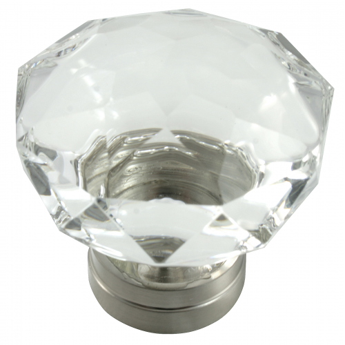 1 3/4" Crystal Knob - Satin Nickel Base Combination Finish