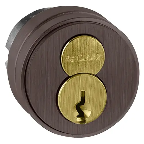 1-1/2 In. FSIC Mortise Cylinder, 6-pin, ICC Keyway, Construction, Straight Cam, Compression Ring, Spring, 3/8 In. Blocking Ring, 0 Keys, Dark Oxidized Satin Bronze Oil Rubbed Finish, Non-handed Dark Oxidized Satin Bronze Oil Rubbed