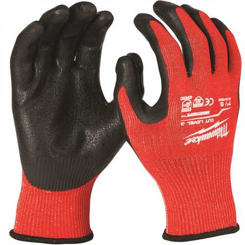 Small Red Nitrile Level 3 Cut Resistant Dipped Work Gloves - pack of 12