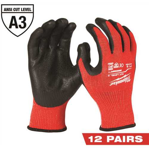 X-Large Red Nitrile Level 3 Cut Resistant Dipped Work Gloves - pack of 12