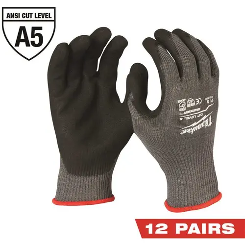 Small Gray Nitrile Level 5 Cut Resistant Dipped Work Gloves - pack of 12