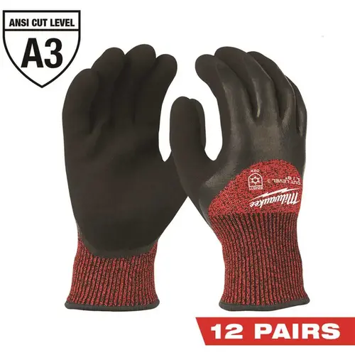 XX-Large Red Latex Level 3 Cut Resistant Insulated Winter Dipped Work Gloves - pack of 12