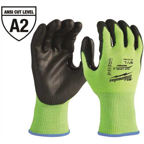 XX-Large High Visibility Level 2 Cut Resistant Polyurethane Dipped Work Gloves Hi-Vis Yellow