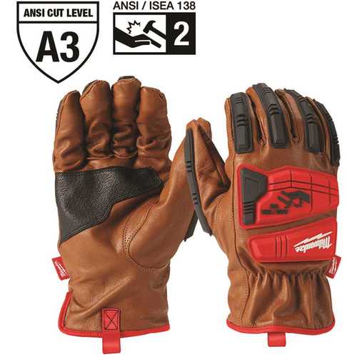 Small Level 3 Cut Resistant Goatskin Leather Impact Gloves Brown