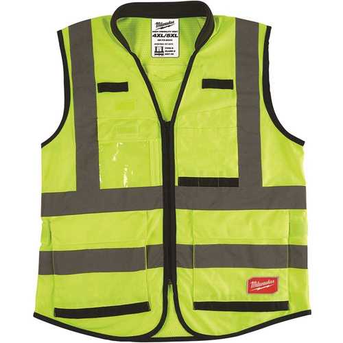 Performance 4X-Large/5X-Large Yellow Class-2-High Visibility Safety Vest with 15-Pockets