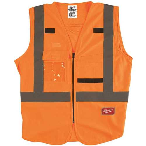 4X-Large/5X-Large Orange Class-2 High Visibility Safety Vest with 10-Pockets