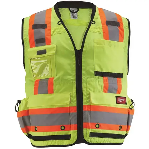 2X-Large/3X-Large Yellow Class-2 Surveyor's High Visibility Safety Vest with 27-Pockets