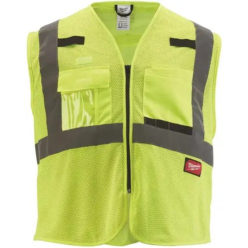 4X-Large/5X-Large Yellow Class 2 Polyester Mesh High Visibility Safety Vest with 9-Pockets