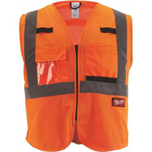 Small/Medium Orange Class 2 Polyester Mesh High Visibility Safety Vest with 9-Pockets