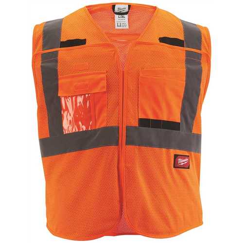 2X-Large/3X-Large Orange Class-2 Breakaway Polyester Mesh High Visibility Safety Vest with 9-Pockets