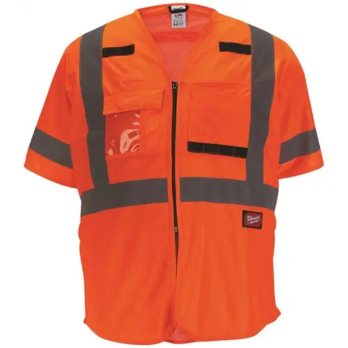 Small/Medium Orange ANSI Type R Class 3 High Visibility Safety Vest with 10 Pockets