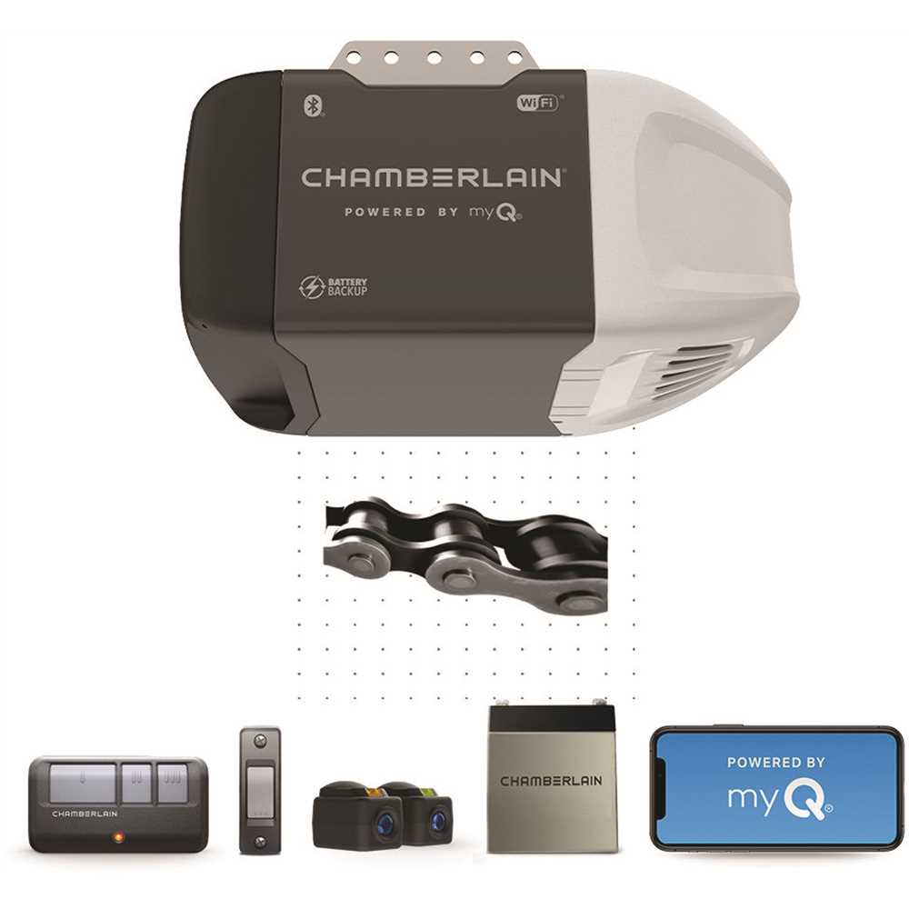 Chamberlain C2212T Garage Door Opener, Battery, Chain Drive, OS: myQ and Security+ 2.0, Gray