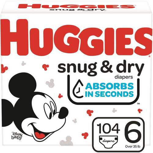 HUGGIES 51516 Snug & Dry Diapers, Size 6,104 Ct - pack of 104