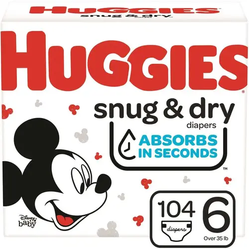 HUGGIES 51516 Snug & Dry Diapers, Size 6,104 Ct White - pack of 104