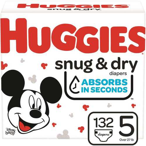 HUGGIES 51517 Snug & Dry Diapers, Size 5,132 Ct - pack of 132