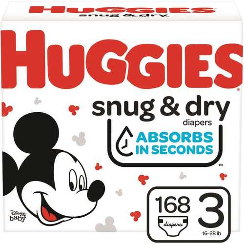 HUGGIES 51520 Snug & Dry Diapers, Size 3,168 Ct - pack of 168