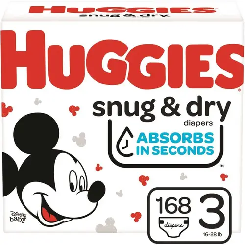 HUGGIES 51520 Snug & Dry Diapers, Size 3,168 Ct White - pack of 168