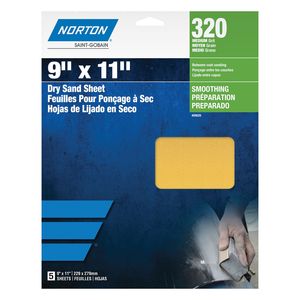 Norton® 07660700629 00629 A296 Series Sanding Sheet, 9 in W x 11 in L, P320 Grit, Extra Fine Grade