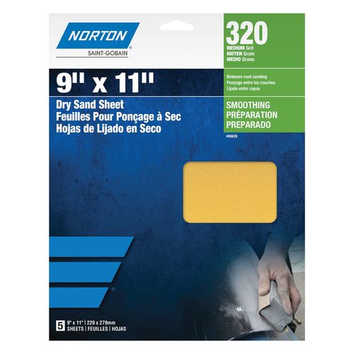 Norton 07660700629 00629 A296 Series Sanding Sheet, 9 in W x 11 in L, P320 Grit, Extra Fine Grade