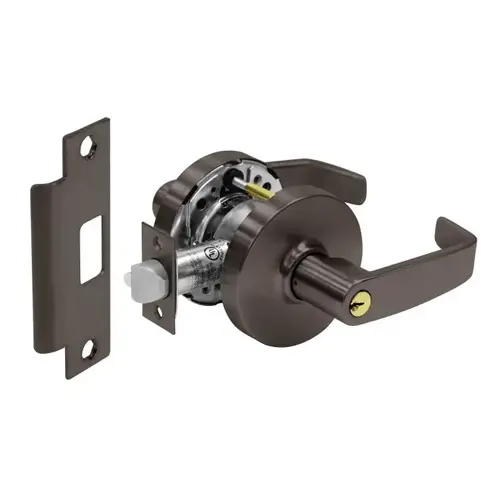 Storeroom Cylindrical Lock Grade 1 with L Lever with Small Format IC Prep and L Rose and ASA Strike Less Core Dark Bronze Finish